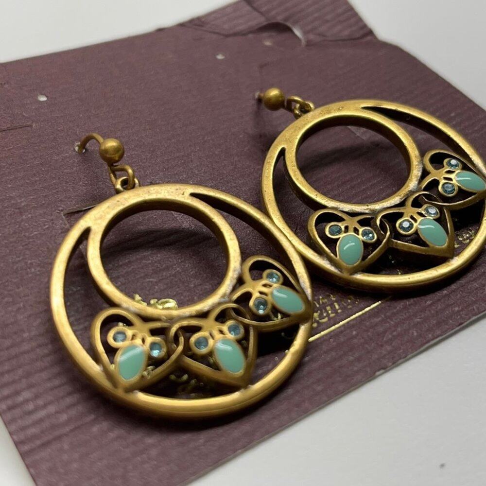 NEW Premier Designs Brushed Gold & Turquoise Hoop Earrings